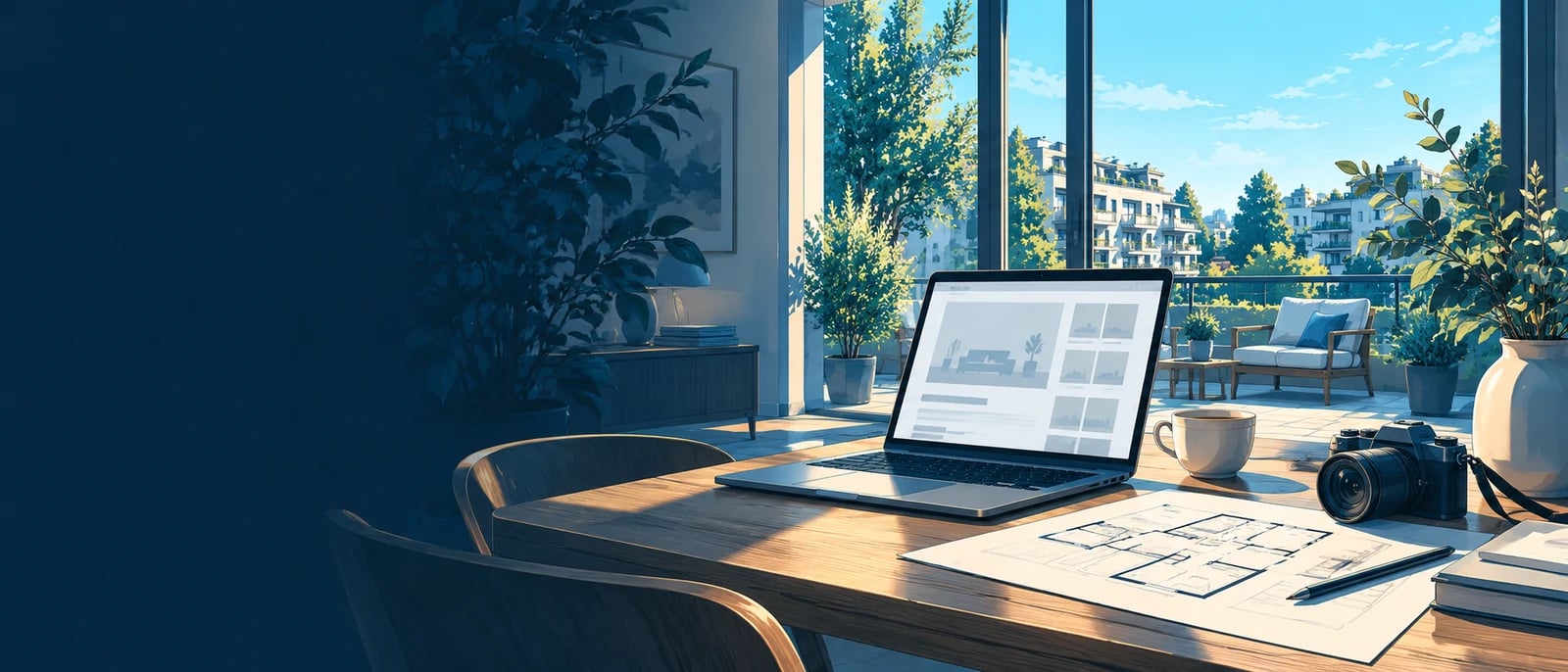 Illustration (KI-generiert): Lokaler Anzeigenentwurf mit Wohnungsfotos; symbolische Illustration