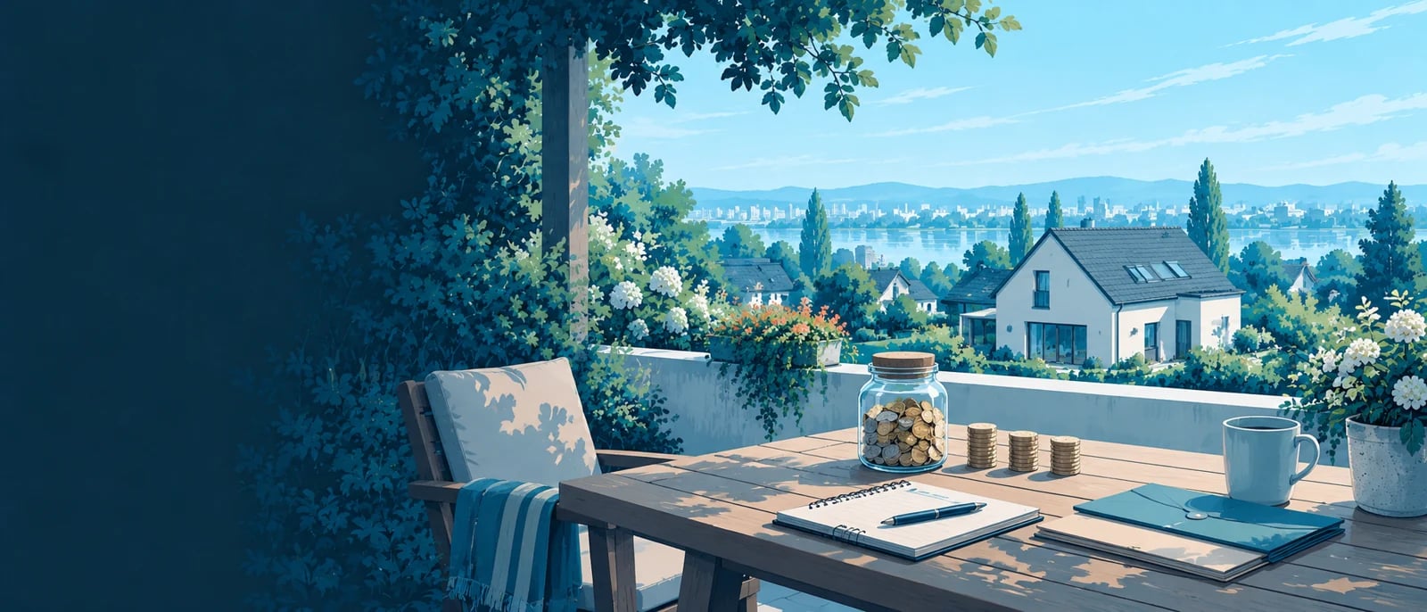 Illustration (KI-generiert): Symbolische Illustration zum Thema „Eigenkapital beim Immobilienkauf: Budget und Reserve“