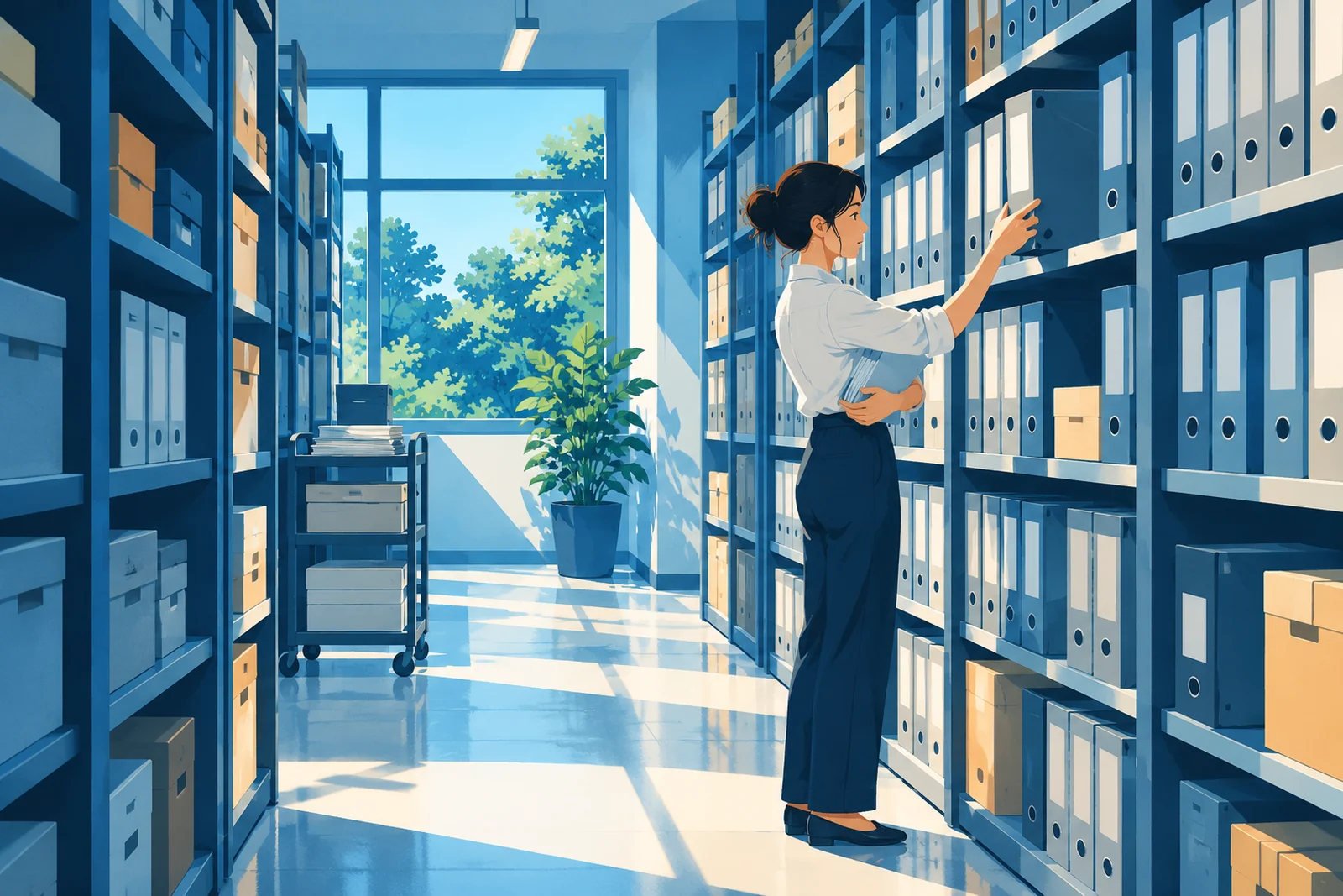 Symbolische Illustration (KI-generiert): Archiv mit geordneten Unterlagen